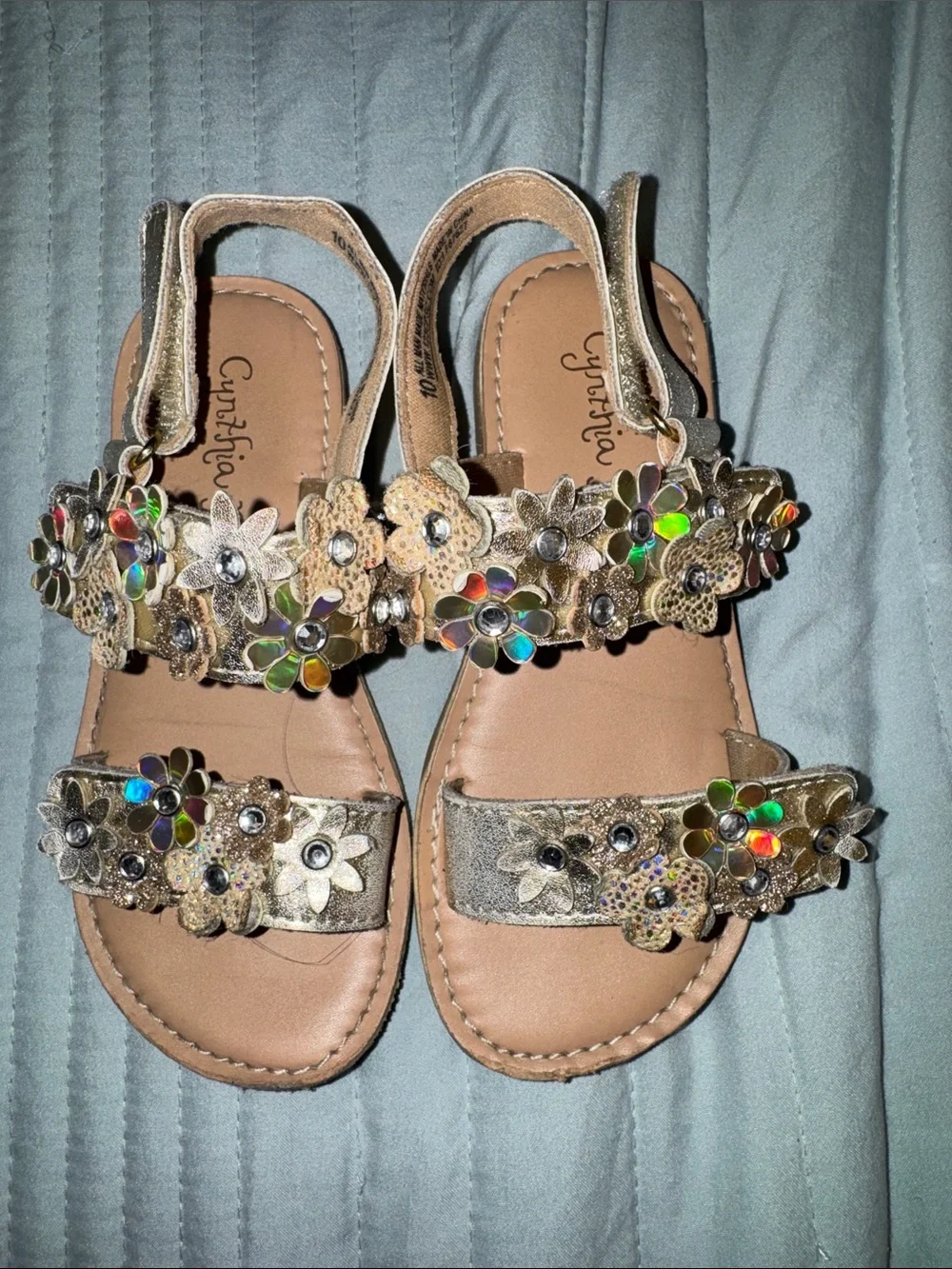 Golden Flower Sandals with Velcro Straps